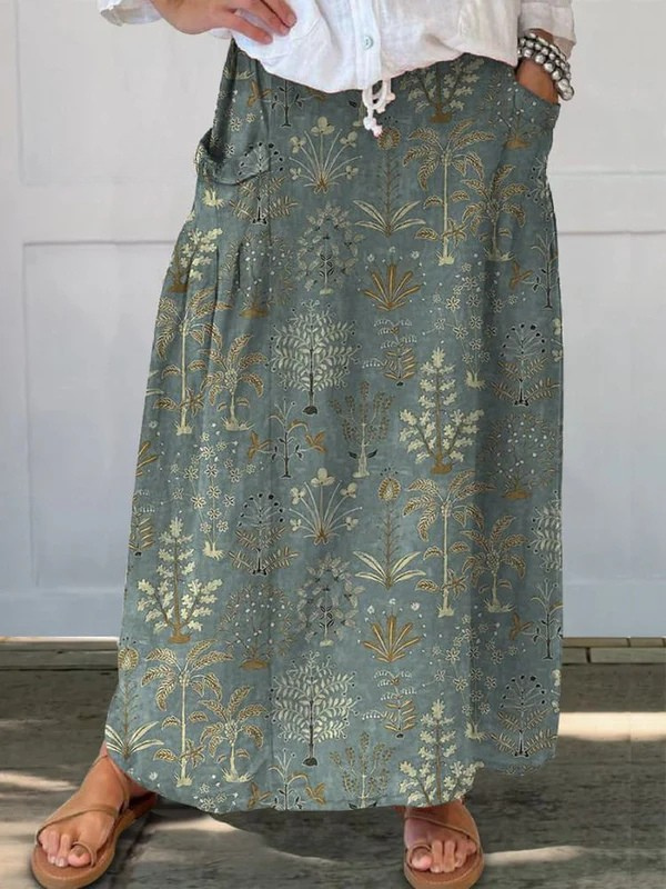 Abigail | Woodland Vegetation Print Linen Skirt