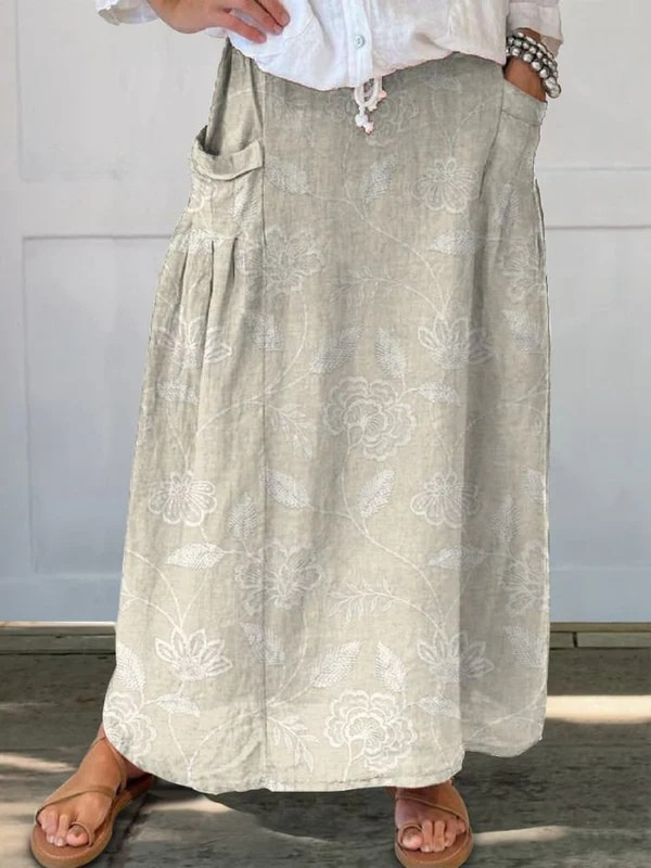 Charlotte | Vintage Floral Art Linen Skirt