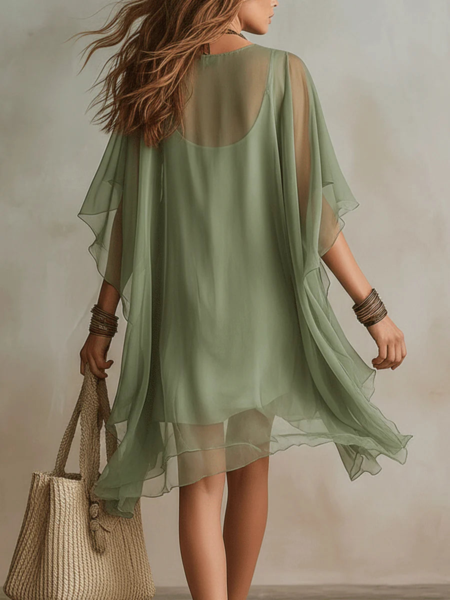 Aubree | Green Layered V-Neck Flowy Mini Dress