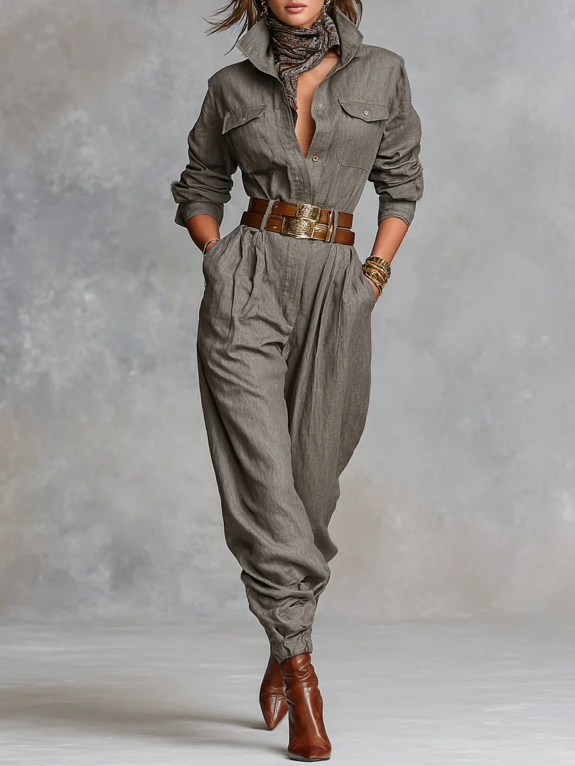 Camille | Cotton-Linen Long-Sleeve Jumpsuit