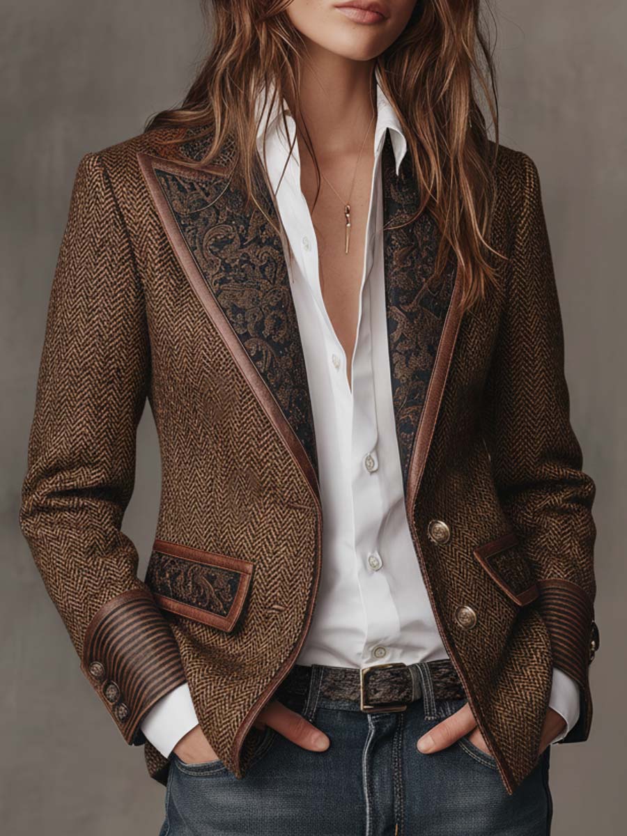 Francesca | Herringbone Insert Blazer
