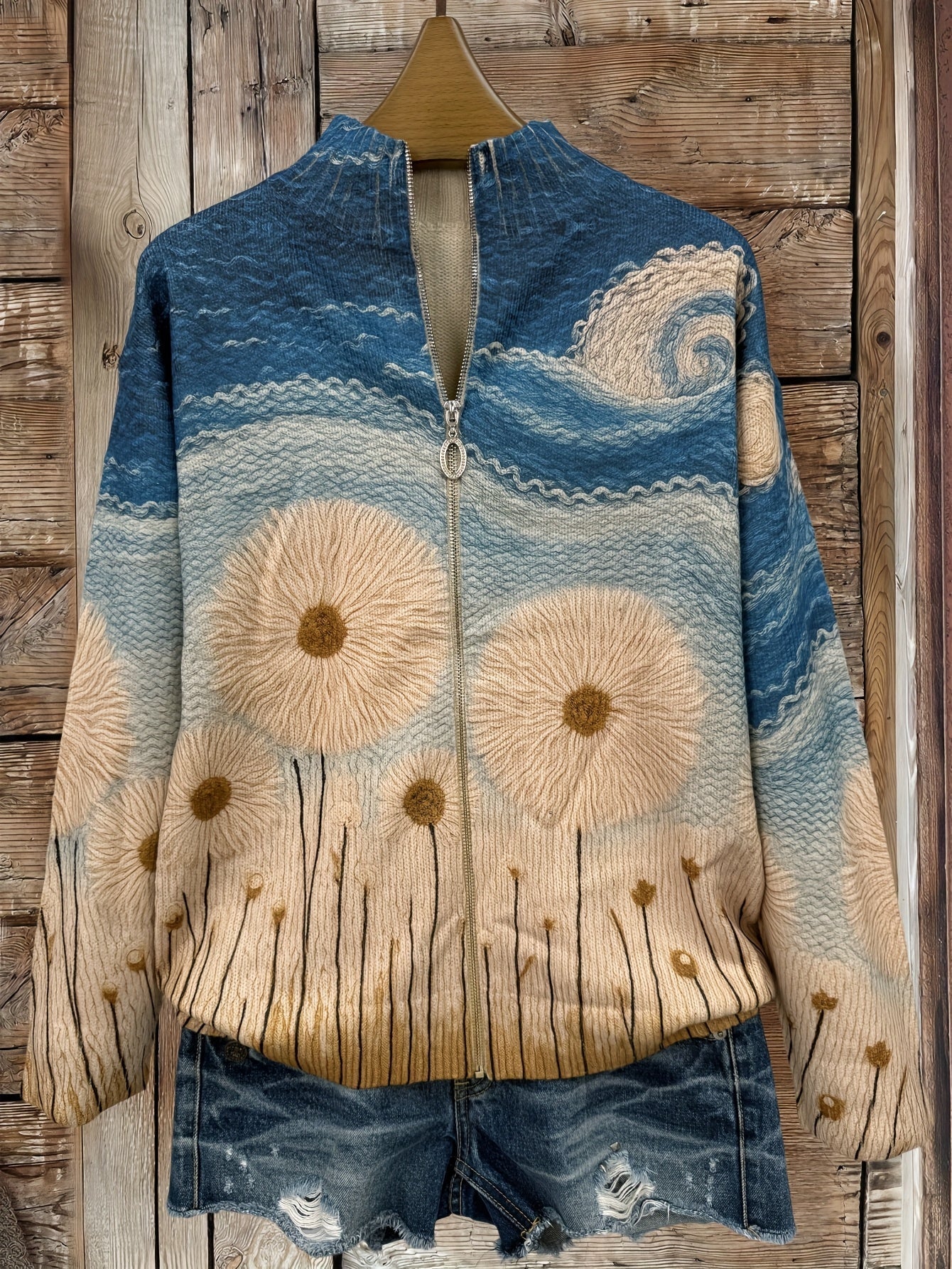 Adeline | Sunflower Meadow Zip Cardigan