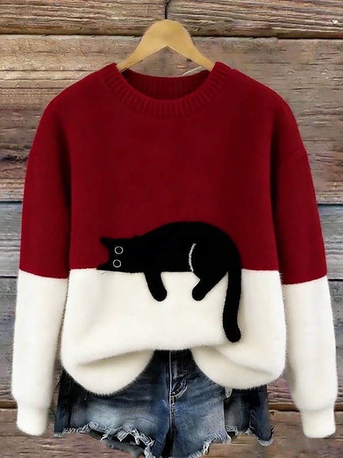 Olivia | Elegant Cat Print Oversized Sweater