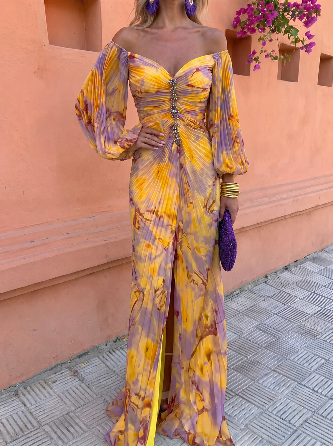 Greta | Floral Maxi Dress with Deep V-Neckline