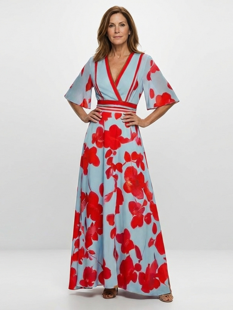 Harriet | V Neck Short Sleeve Floral Maxi Dress