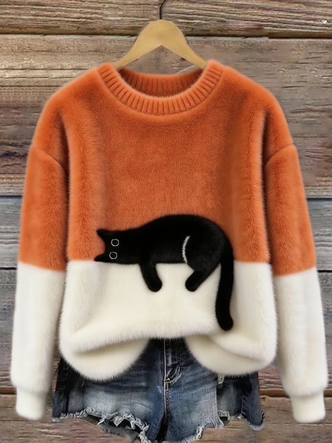 Olivia | Elegant Cat Print Oversized Sweater