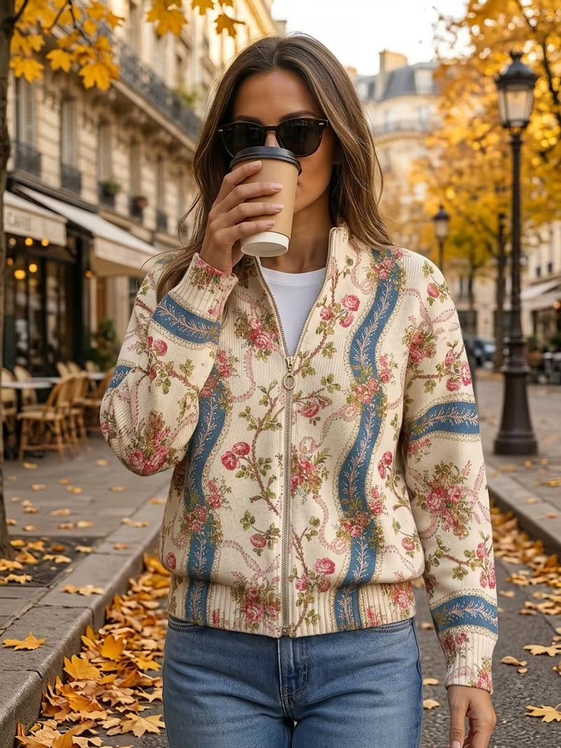 Kennedy | Climbing Rose Ribbon Zip Cardigan