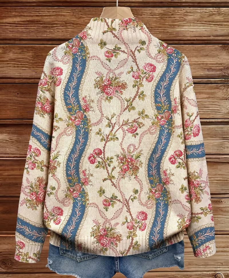 Kennedy | Climbing Rose Ribbon Zip Cardigan