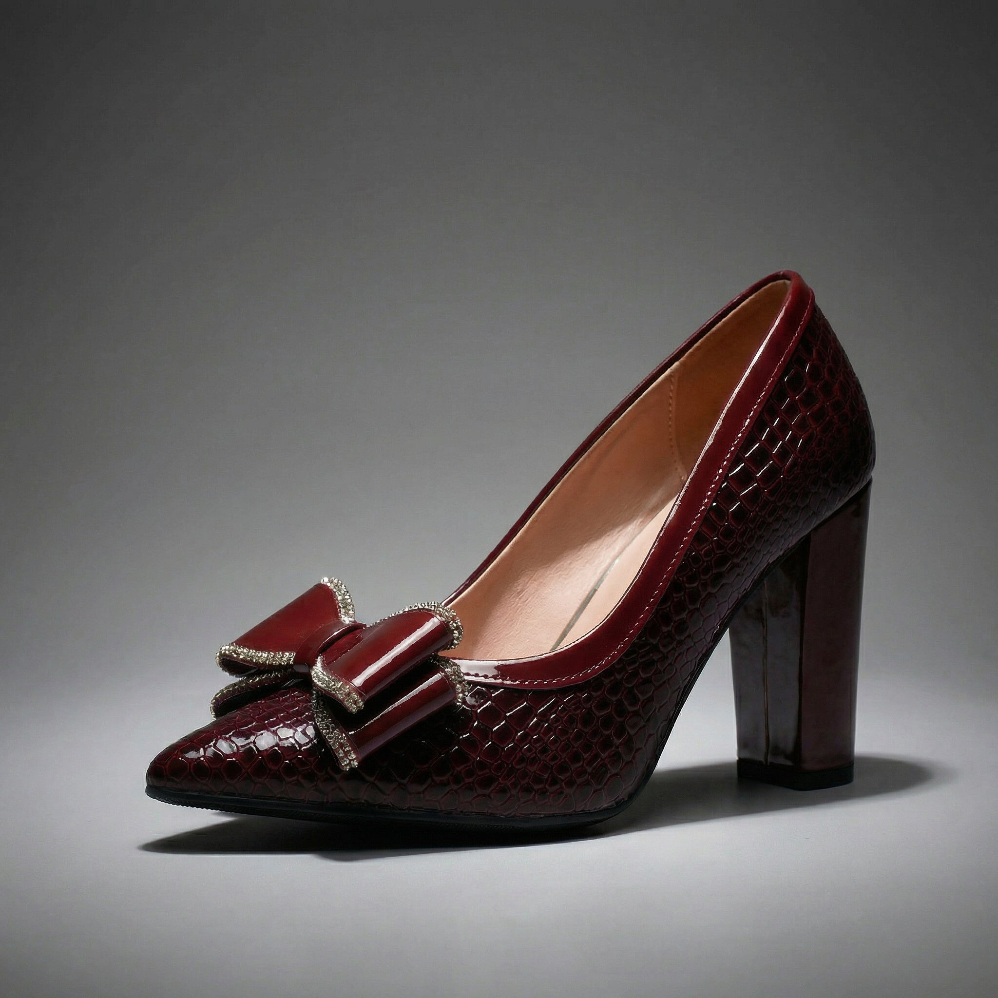 Camilla | Croc-Embossed Bow Pump
