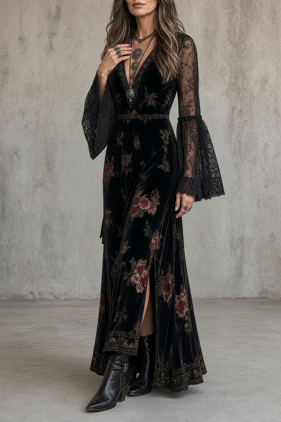 Natalie | Velvet Floral Maxi Dress