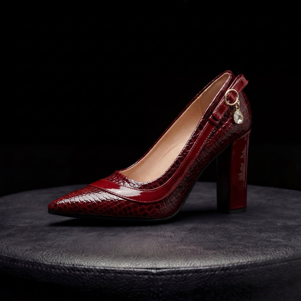 Charlotte | Croc-Embossed Block Heel Pump