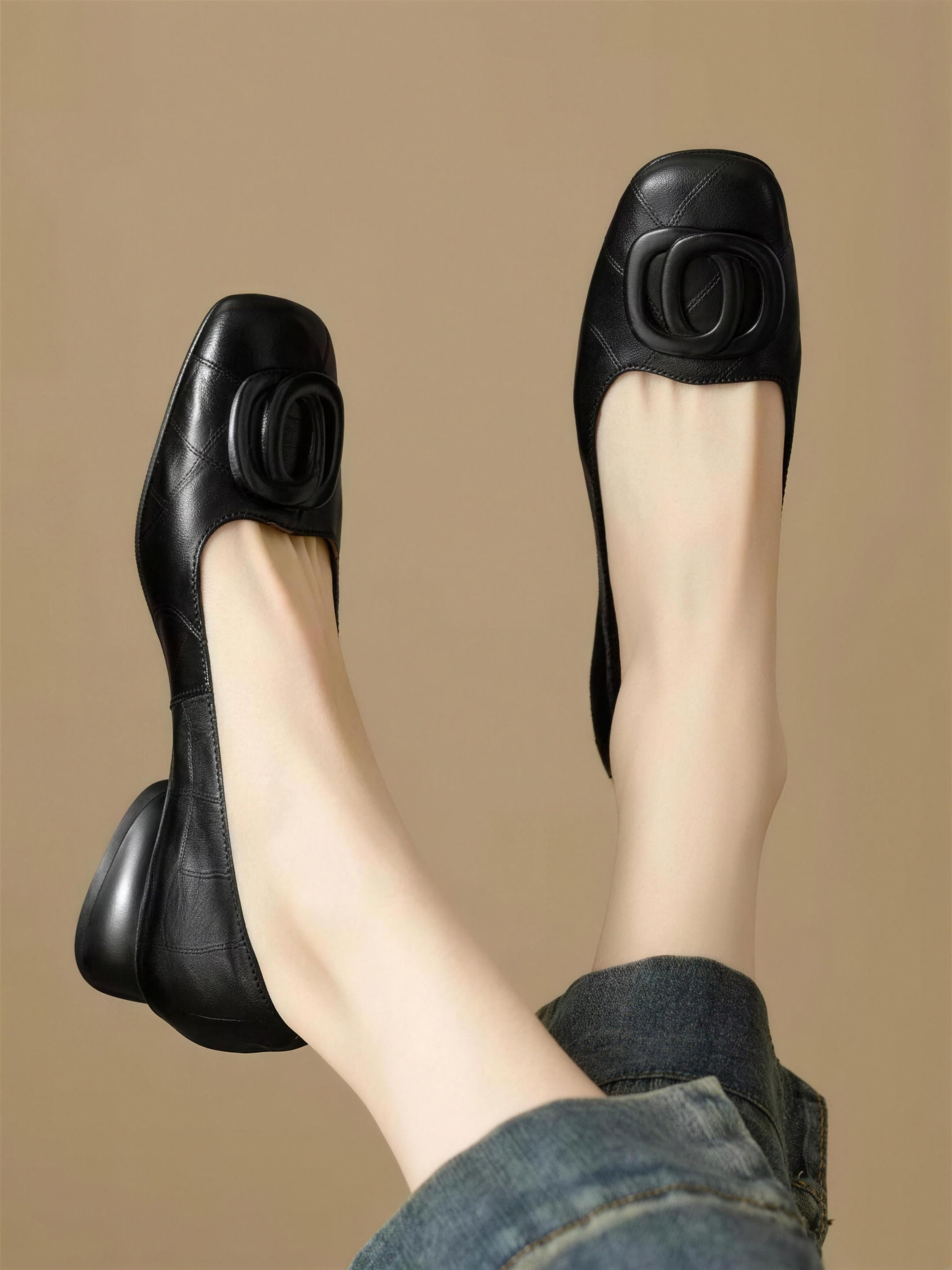 Sadie | Square-Toe Leather Flats