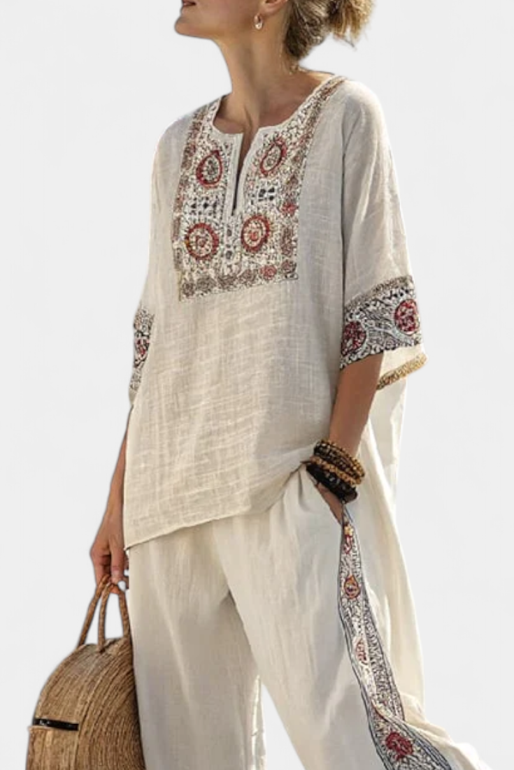 Amelia | Embroidered Wide-Leg Trouser Set