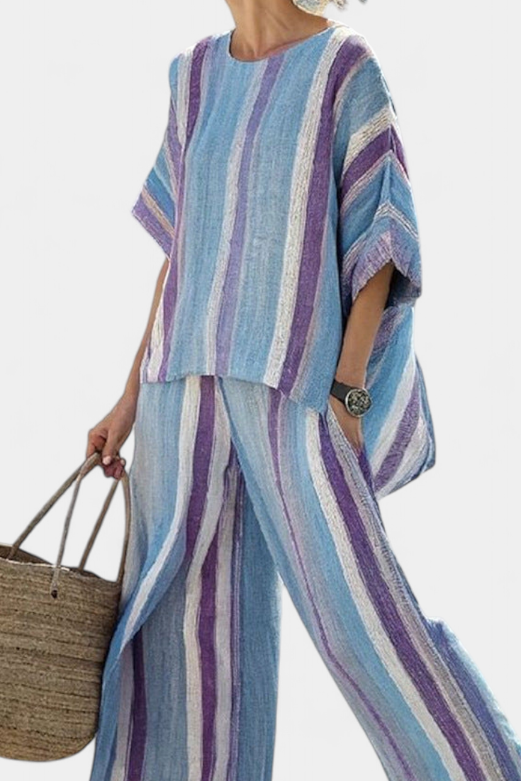 Riley | Pastel Striped Linen Trouser Set