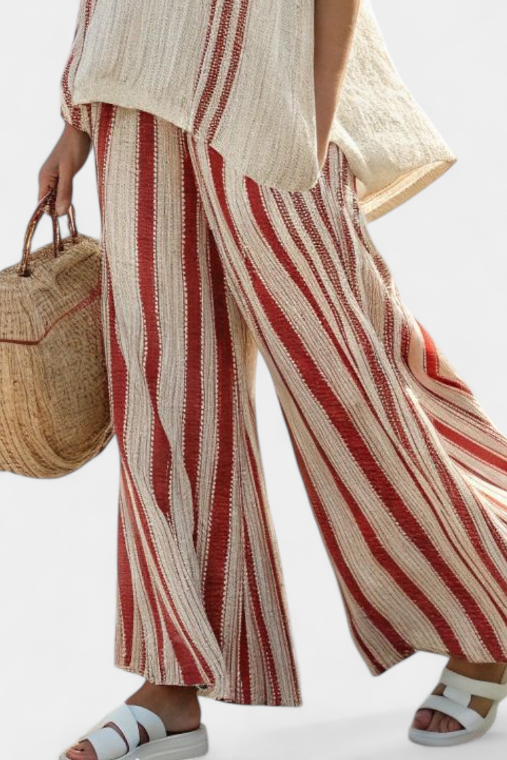 Emily | Red Striped Linen Trouser Set