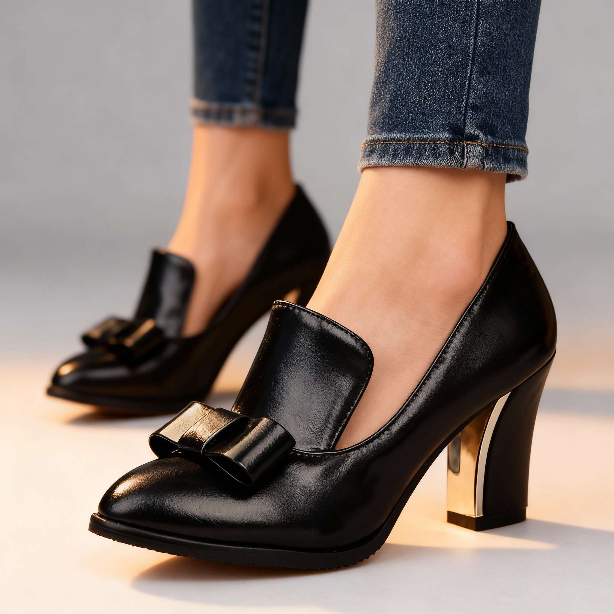 Isabella | Bow Detail Block Heel Pumps