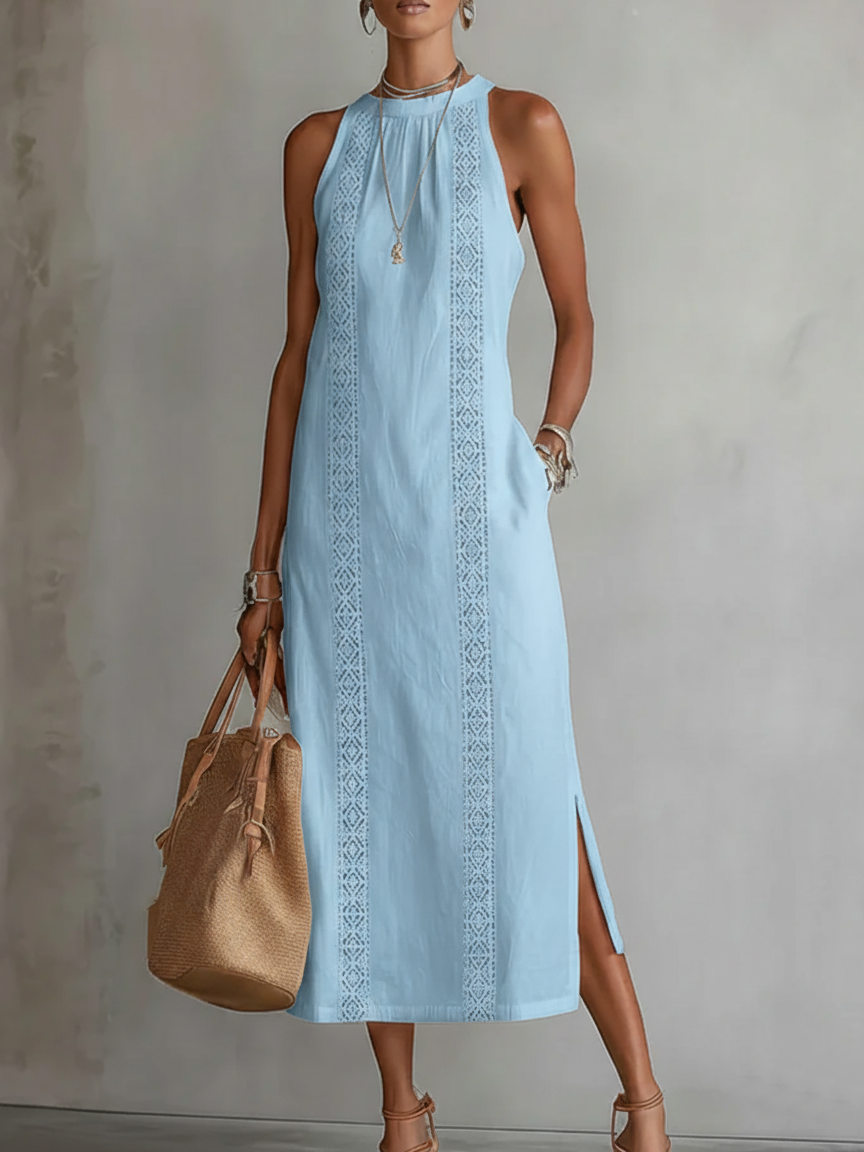 Victoria | Sleeveless Lace Detail Midi Dress