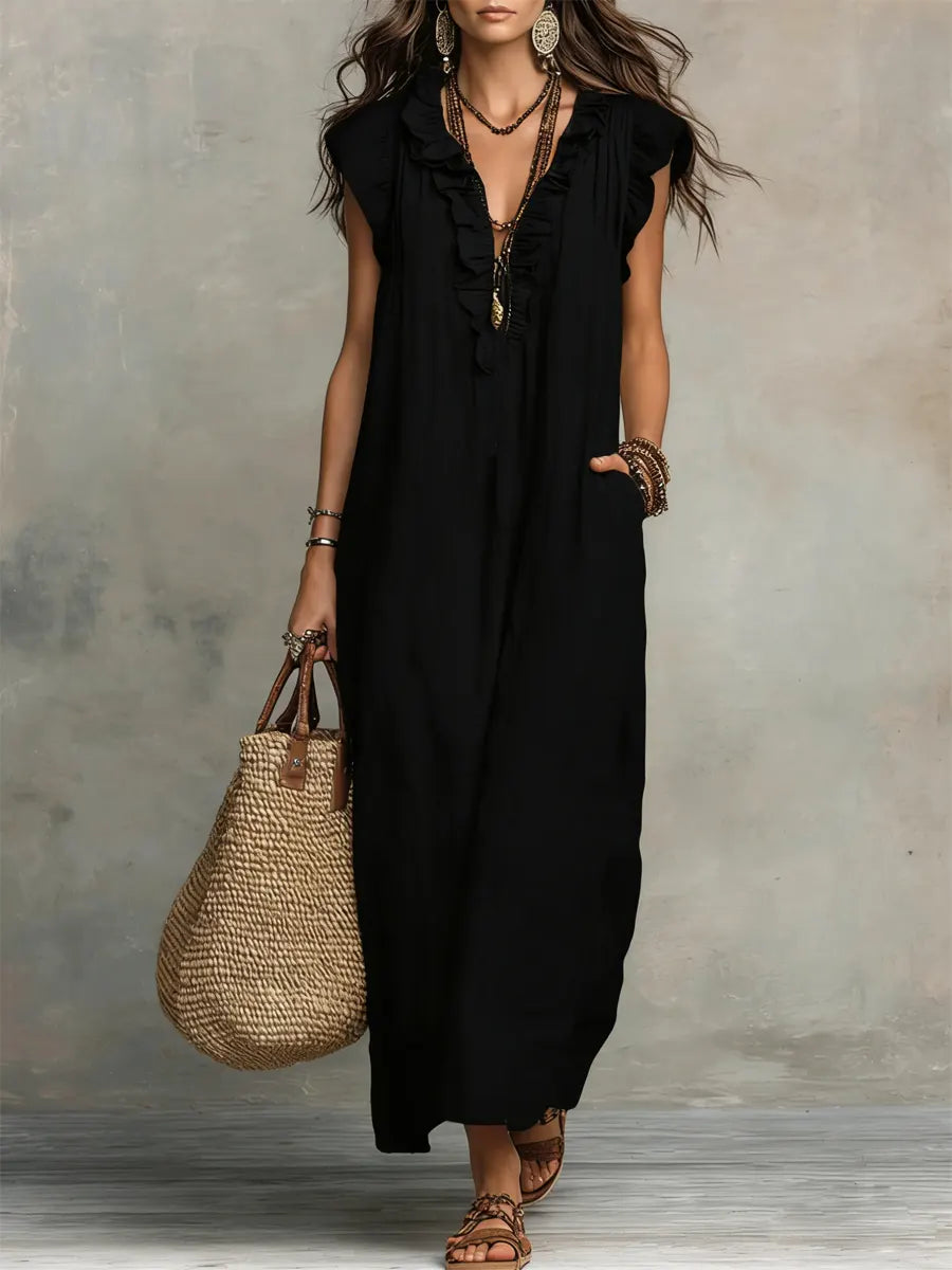 Isabella | Boho Ruffle Maxi Dress