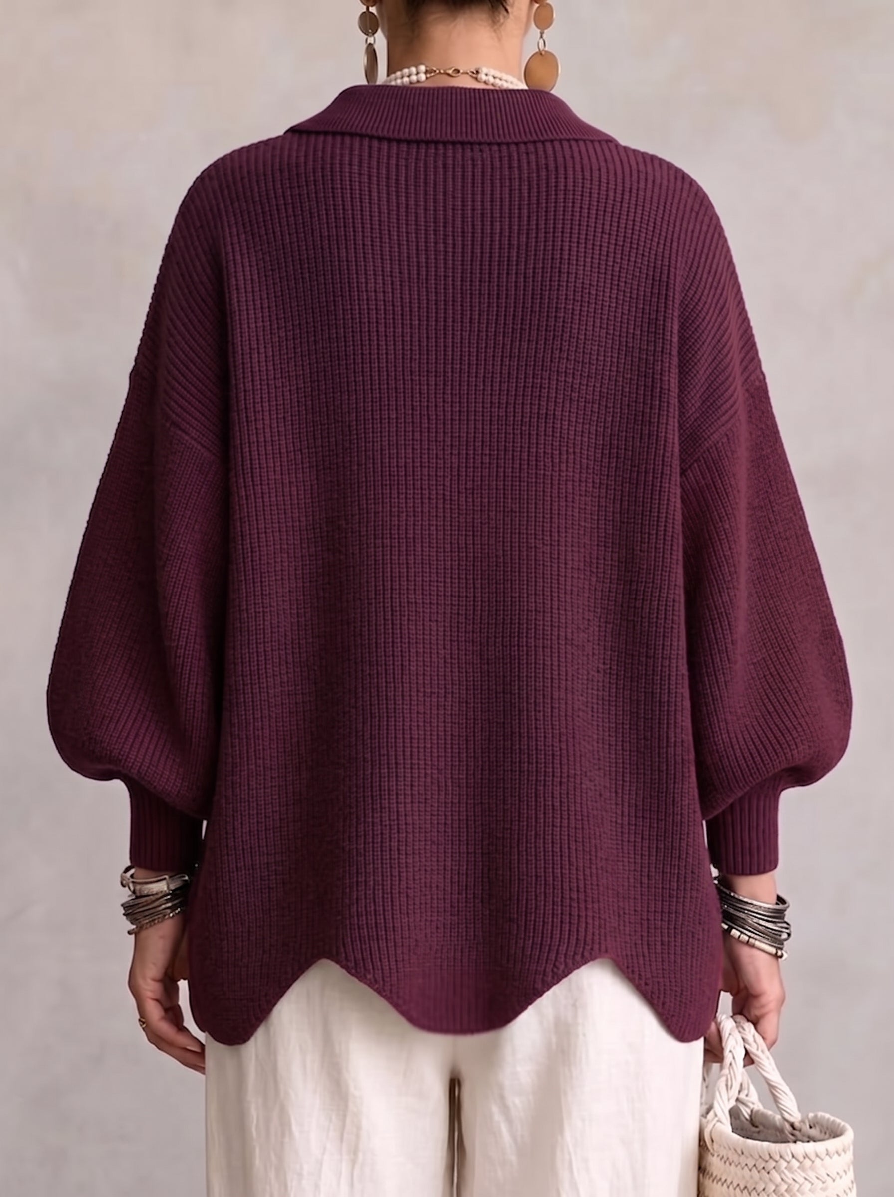 Elvinia | Oversized Collared Cardigan With Large Metal Buttons