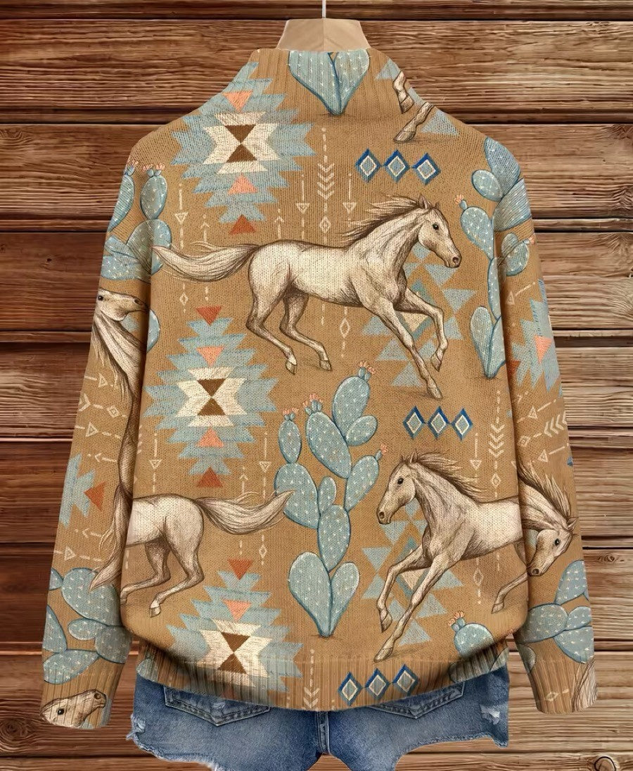 Jade | Desert Horse and Cactus Zip Cardigan