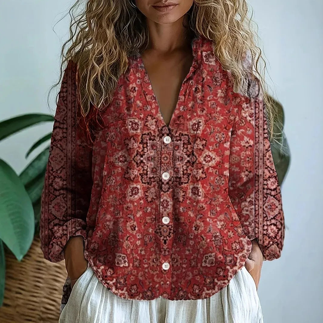 Lillian | Embroidered V-Neck Long Sleeve Blouse