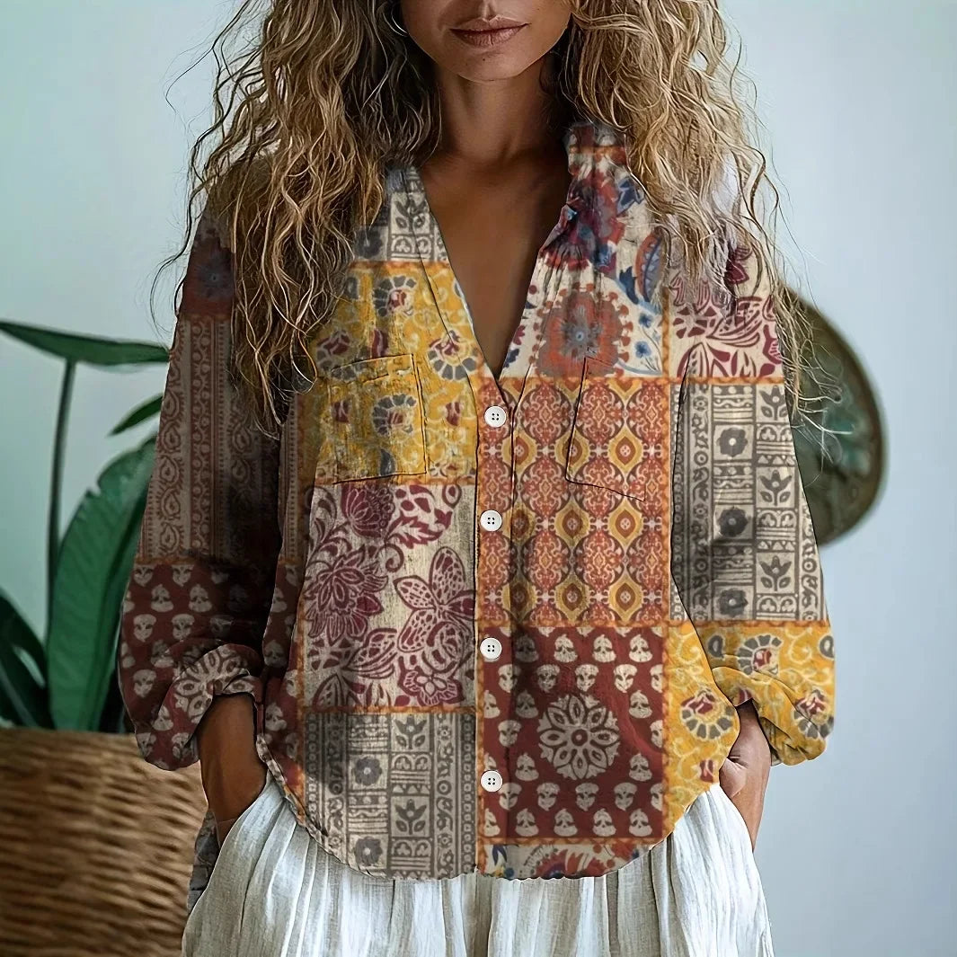 Lillian | Embroidered V-Neck Long Sleeve Blouse