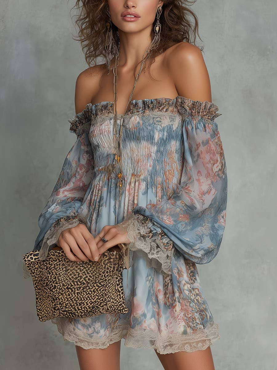 June | Romantic Floral Off-Shoulder Ruched Mini Dress