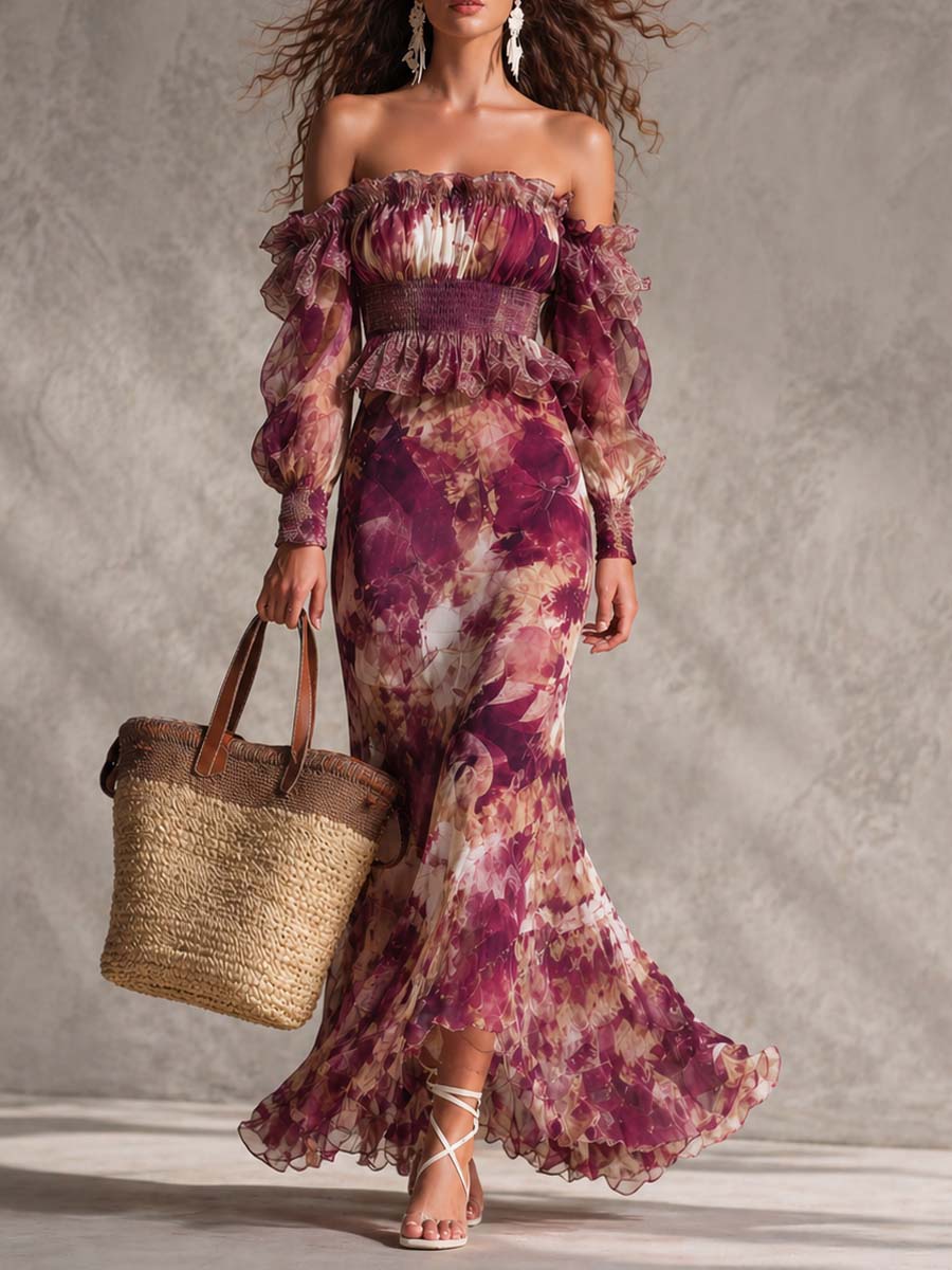 Charlie | Rose Pink Floral Off-Shoulder Maxi Dress