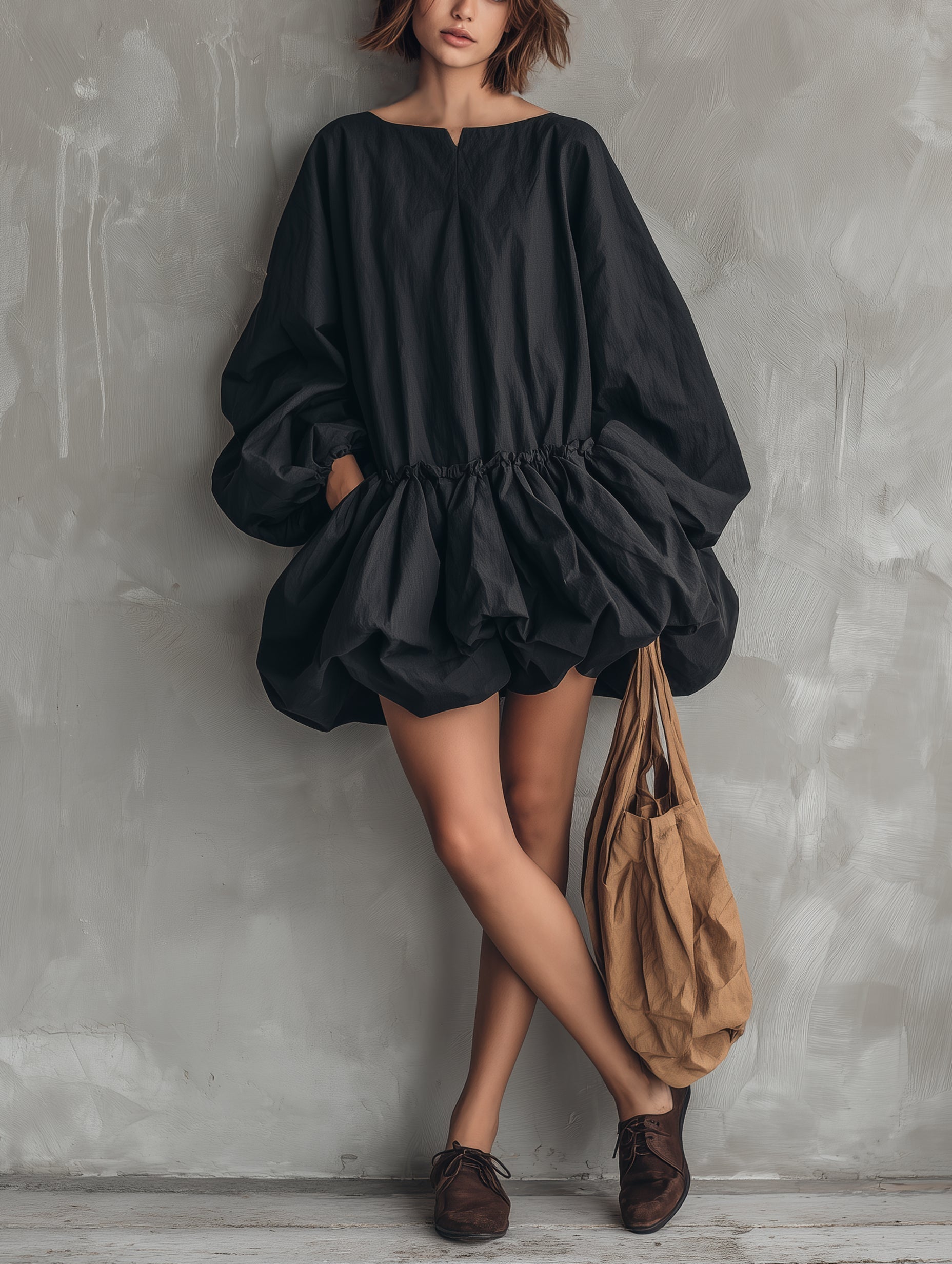Sophie | Round-Neck Long-Sleeve Ruffled Hem Mini Dress