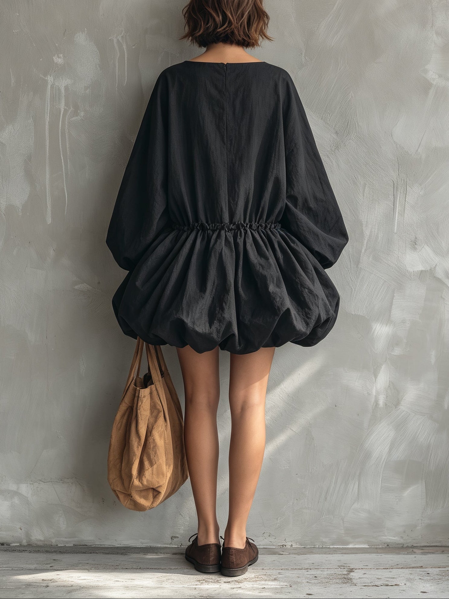 Sophie | Round-Neck Long-Sleeve Ruffled Hem Mini Dress