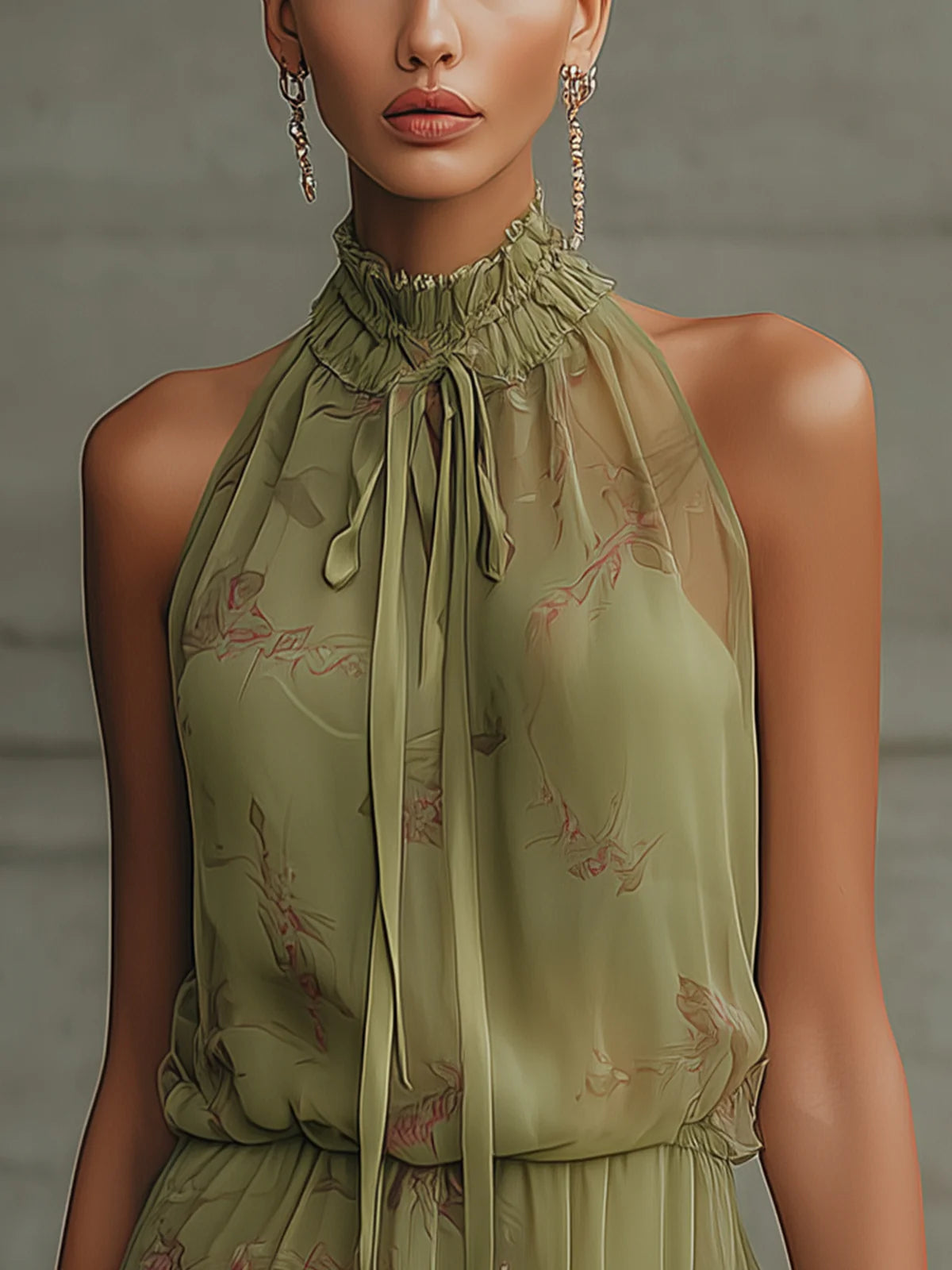 Georgia | Green Floral Tie-Waist Chiffon Mini Dress