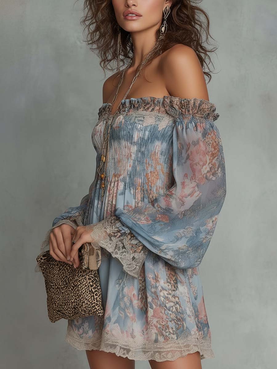 June | Romantic Floral Off-Shoulder Ruched Mini Dress