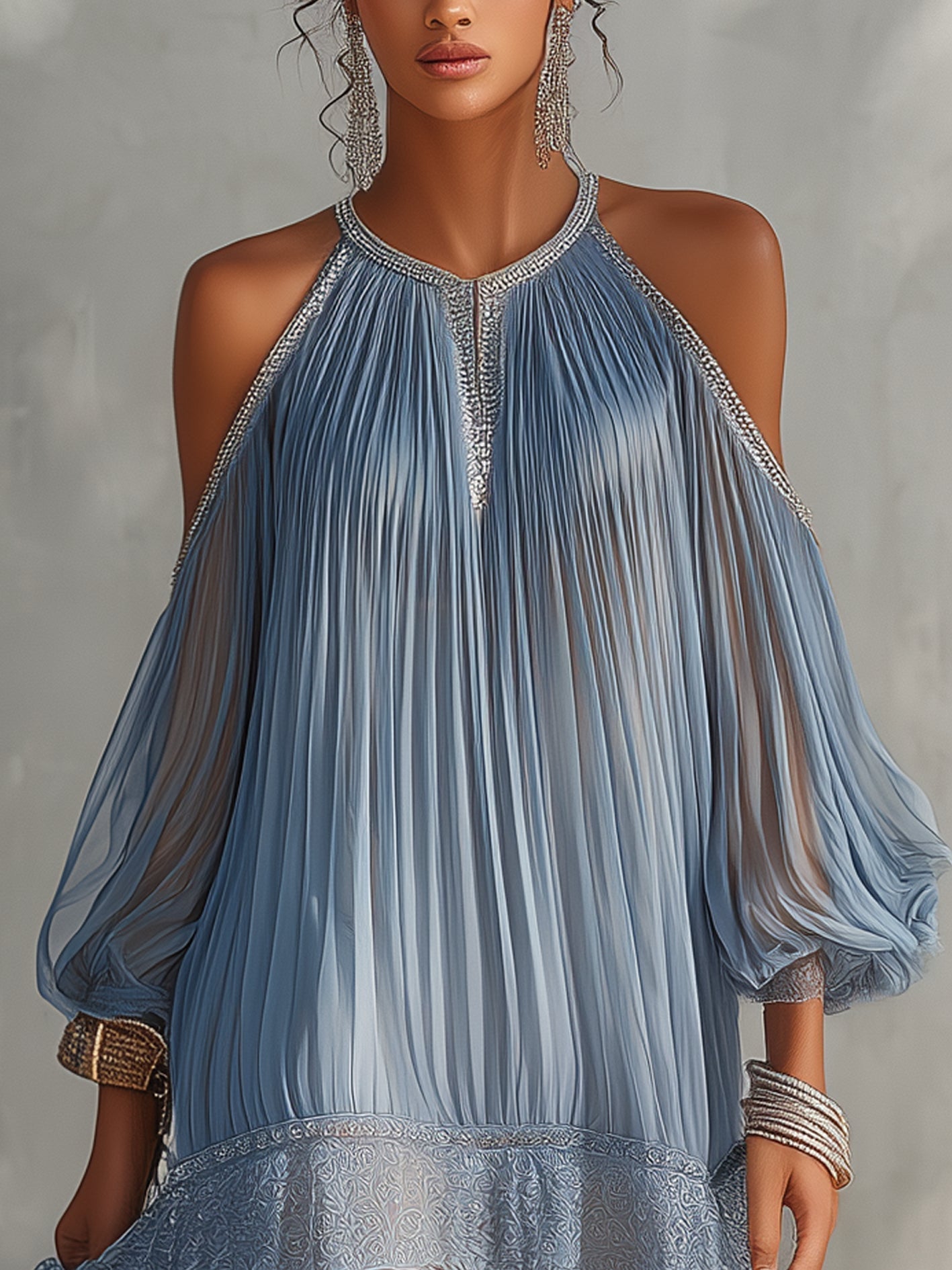 Molly | Blue Off-Shoulder Ruched Lace Hem Mini Dress