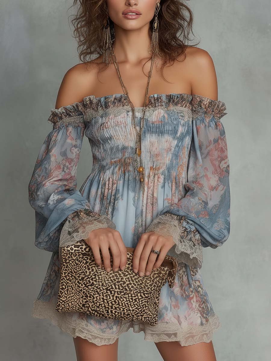June | Romantic Floral Off-Shoulder Ruched Mini Dress