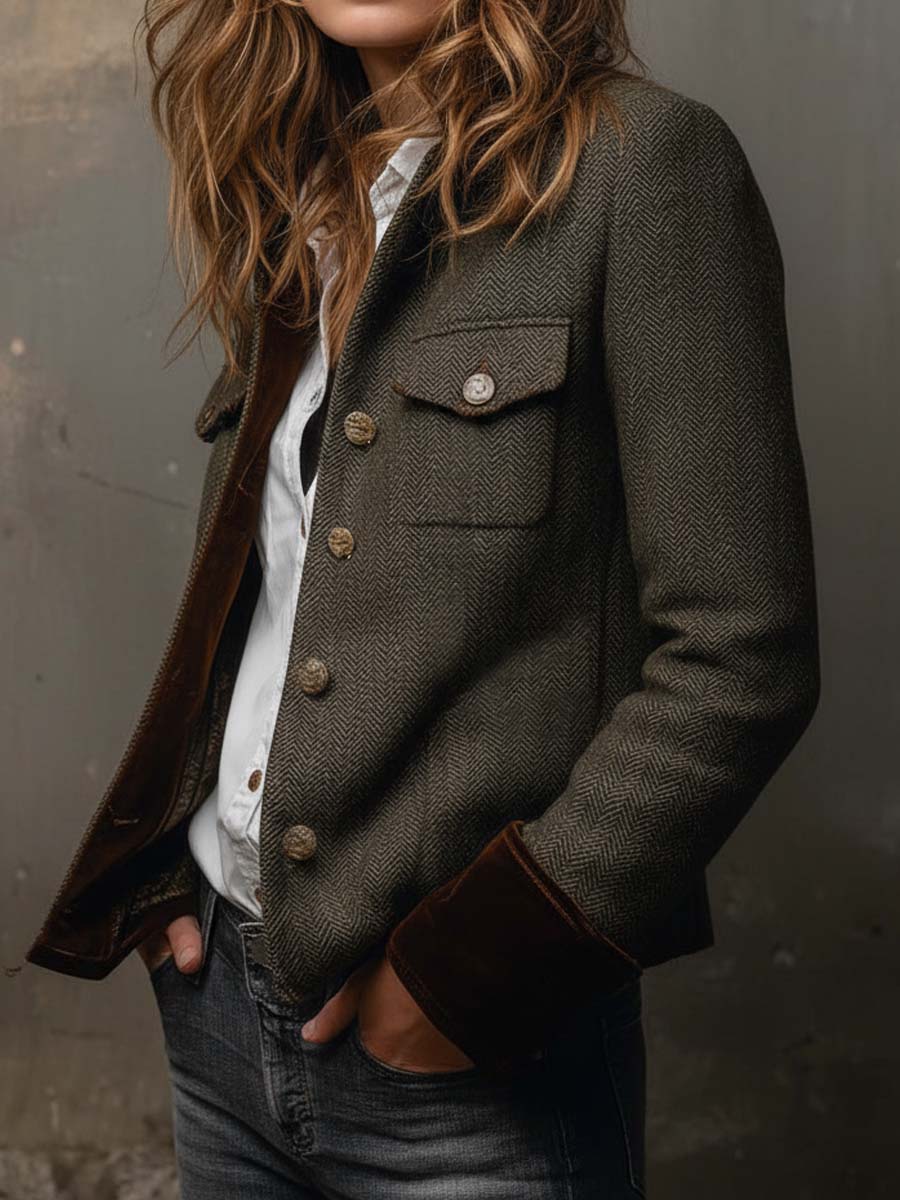 Bella | Herringbone Contrast Blazer