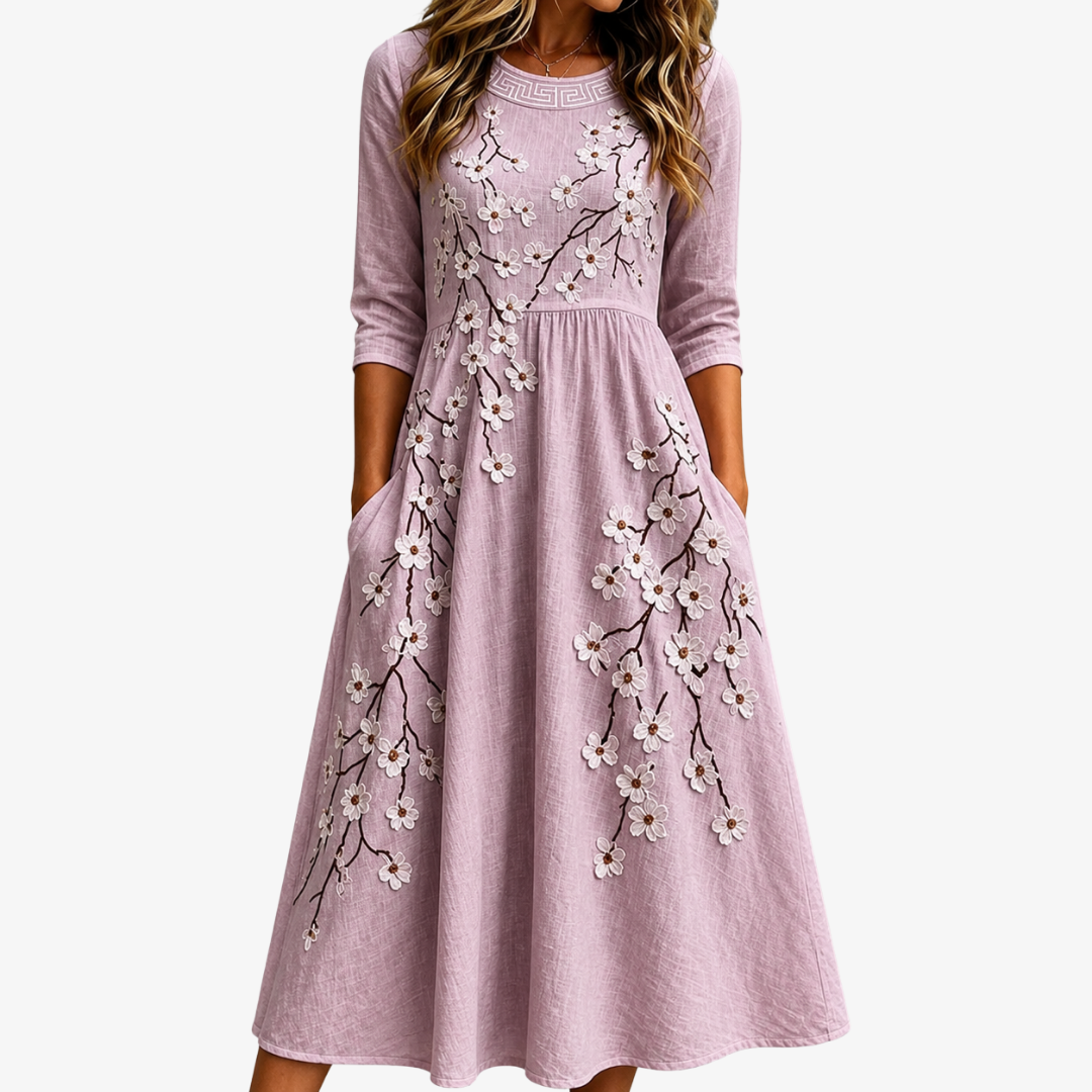 Nevaeh | Blushing Orchard Dusty-Rose Floral Midi Dress