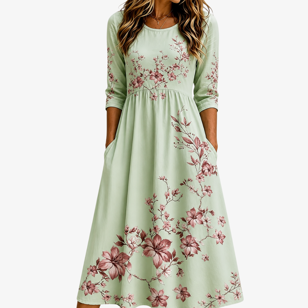 Violet | Sage Blossom Grace Pocket Midi Dress
