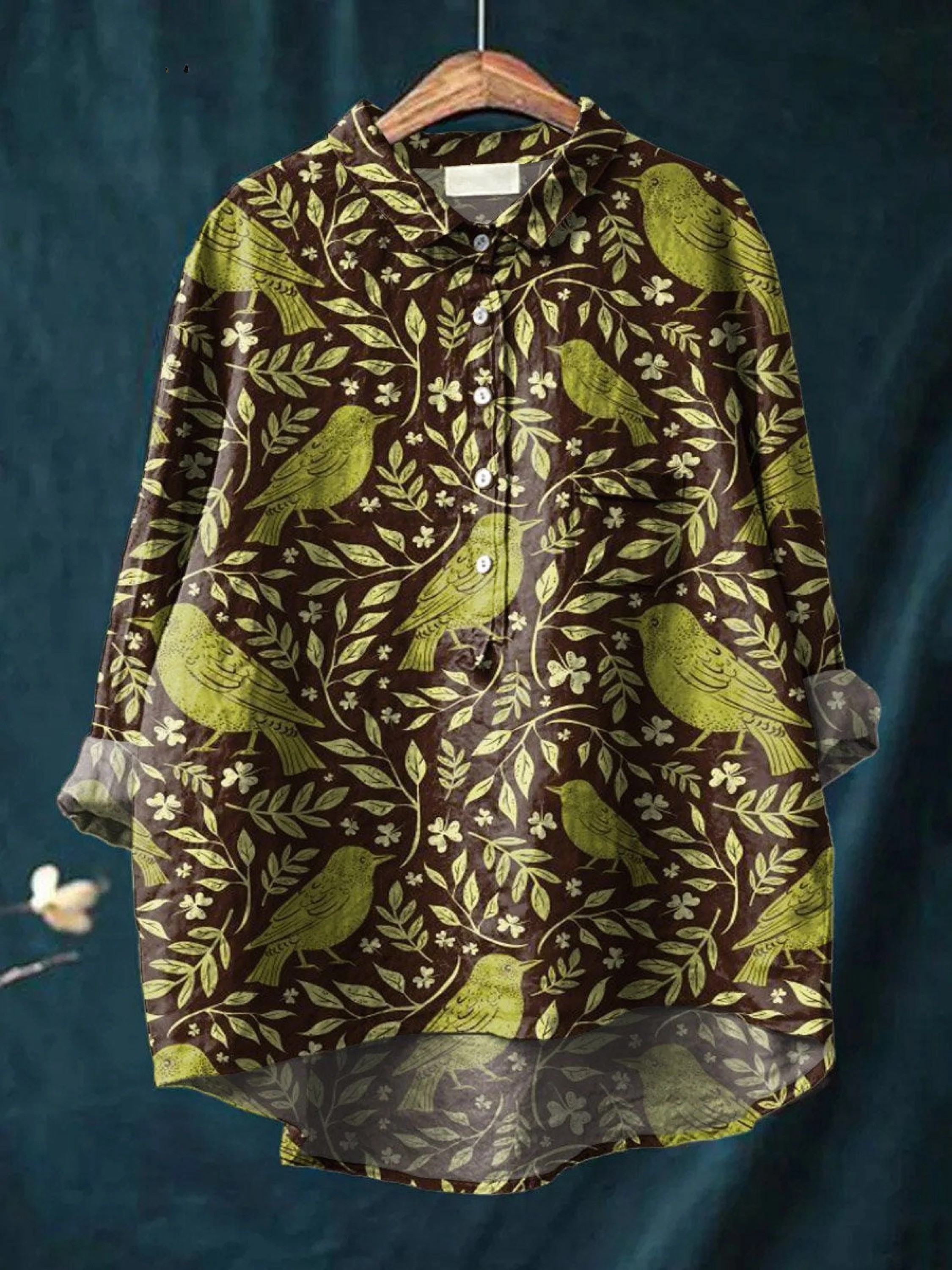 Naomi | Vintage Floral and Birds Art Print Casual Shirt