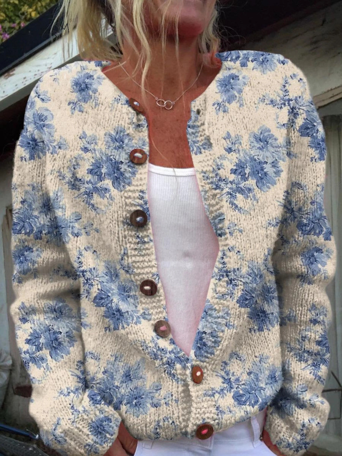 Avery | Vintage Blue Botanical Cardigan