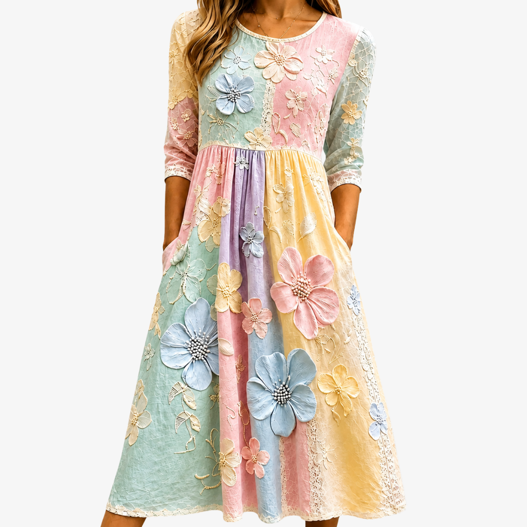 Eleanor | Pastel Bloom Garden Pocket Midi Dress