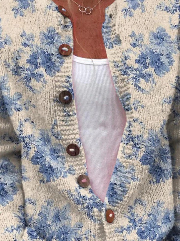 Avery | Vintage Blue Botanical Cardigan