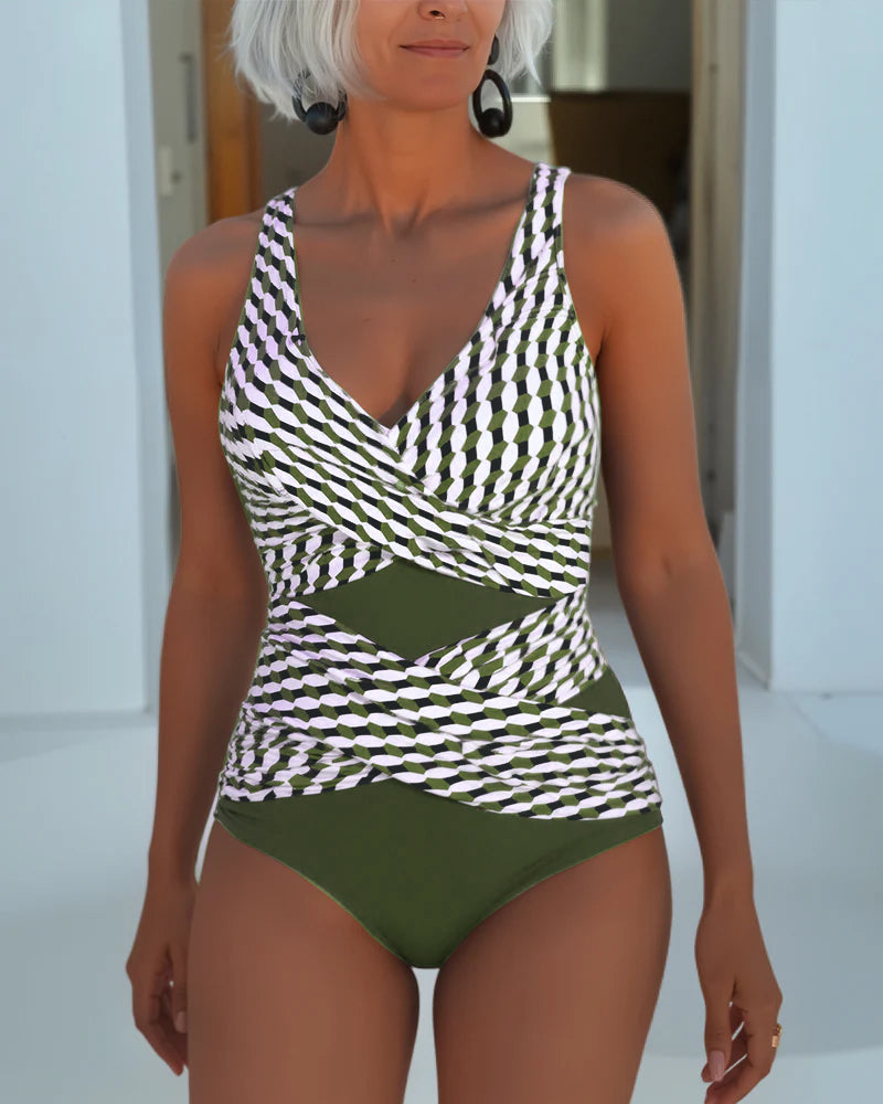 Olivia | Geometric Wrap One-Piece Swimsuit