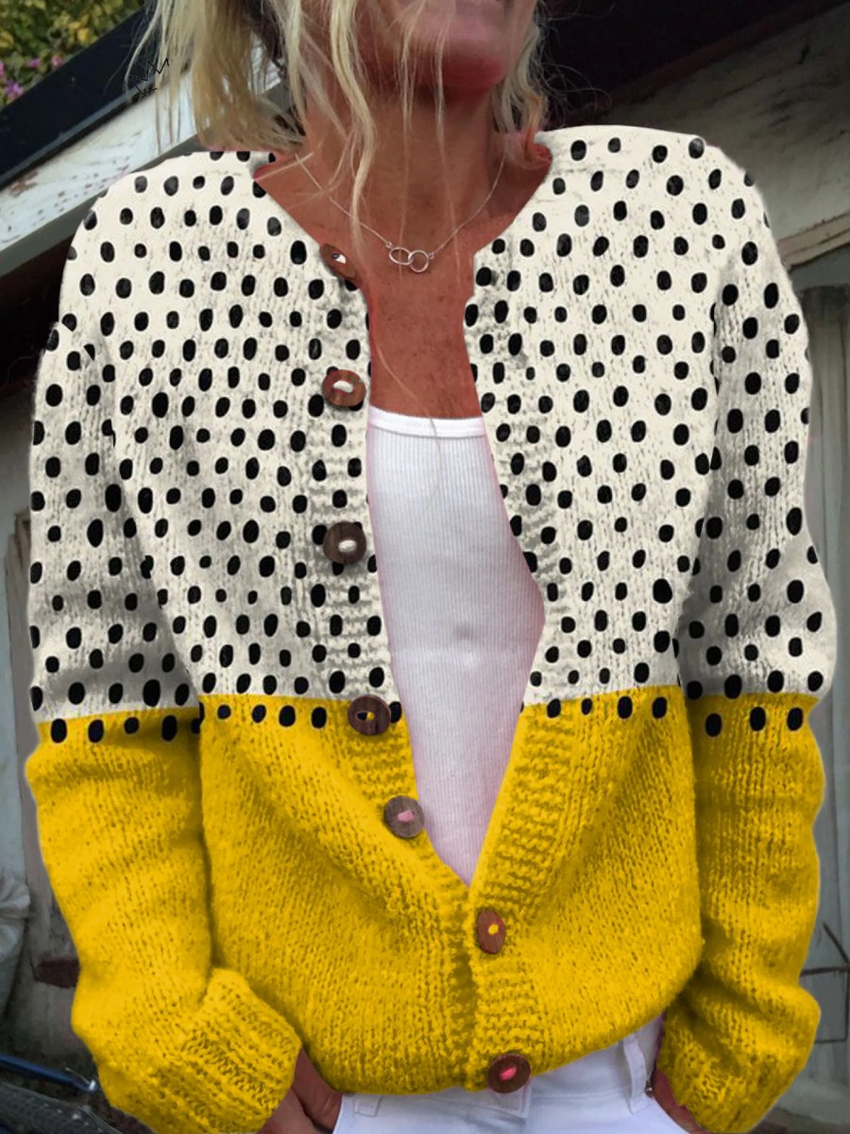 Ava | Polka Dot Colorblock Cardigan