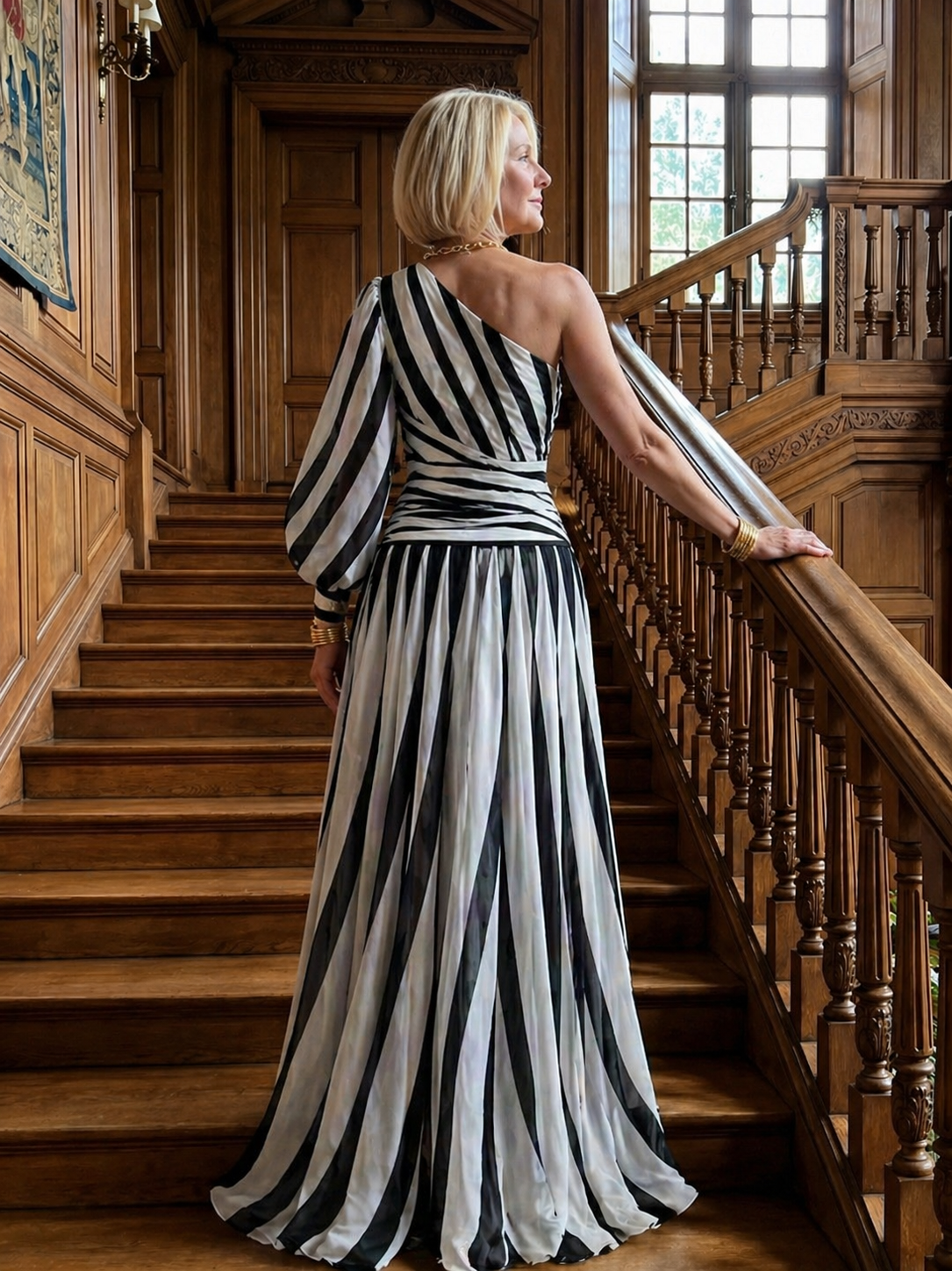 Lucia | One-Shoulder Striped Maxi Dress