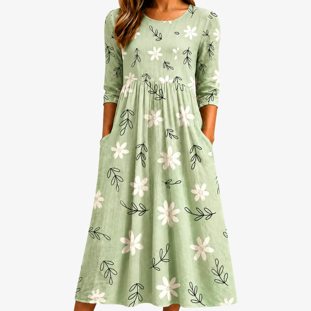 Claire | Sage Blossom Everyday Pocket Midi Dress