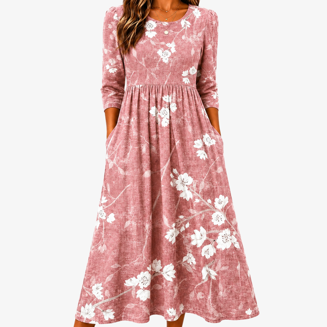 Cora | Blush Bloom Grace White Floral Pocket Midi Dress