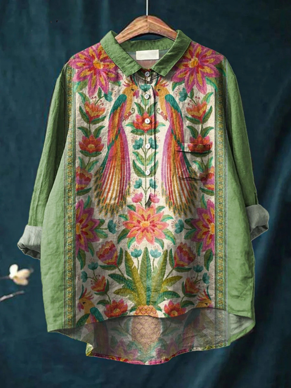 Alexandra | Vintage Floral and Birds Art Print Casual Shirt