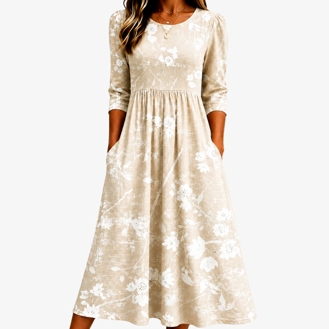 Ivy | Soft Meadow Blossom White Floral Everyday Midi Dress