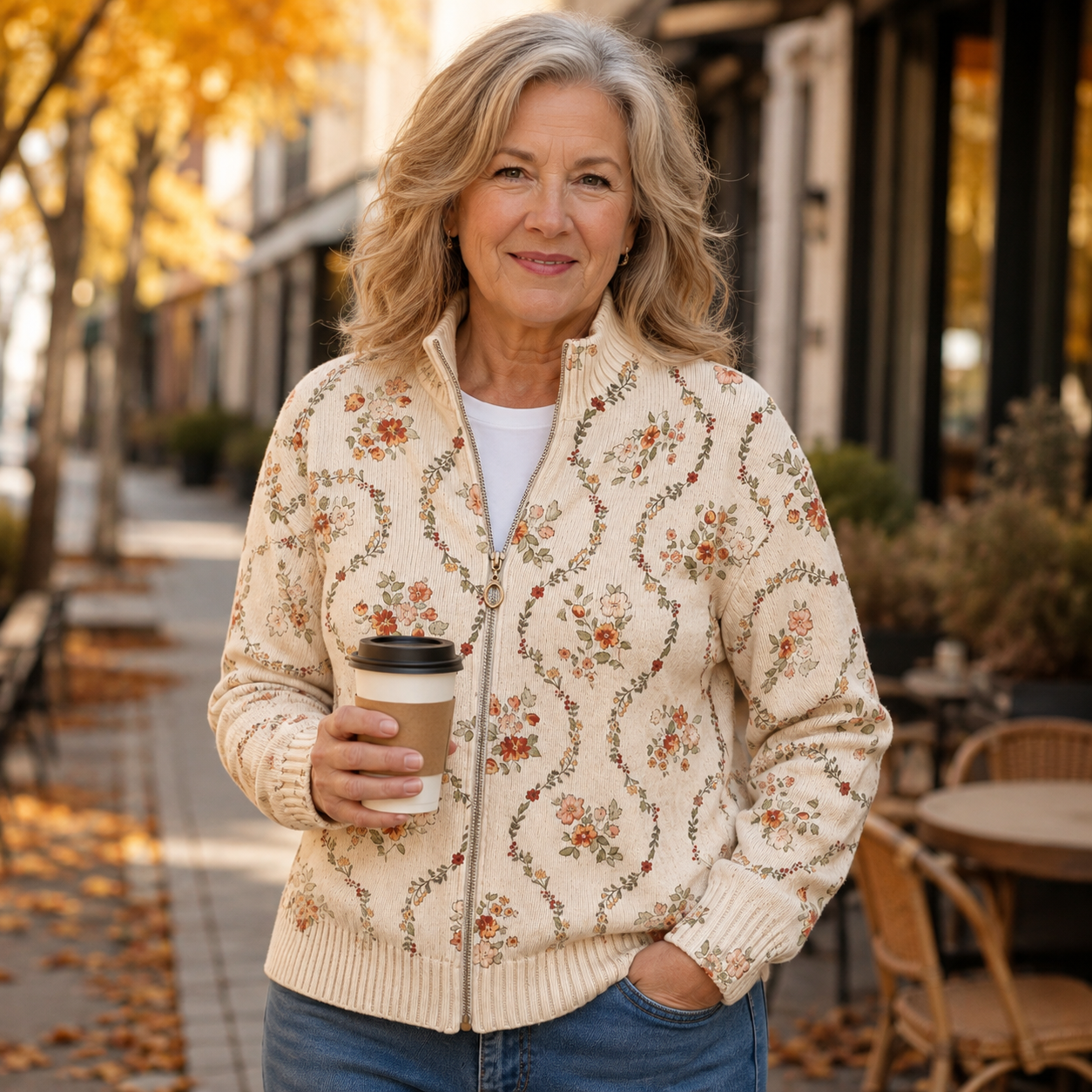 Olivia | Delicate Floral Vine Zip Cardigan