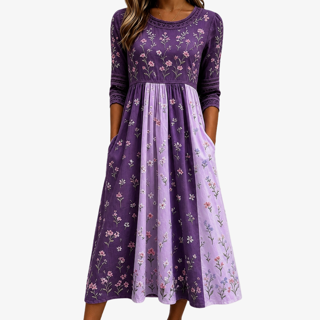 Bella | Lavender Wildflower Paneled Floral Midi Dress